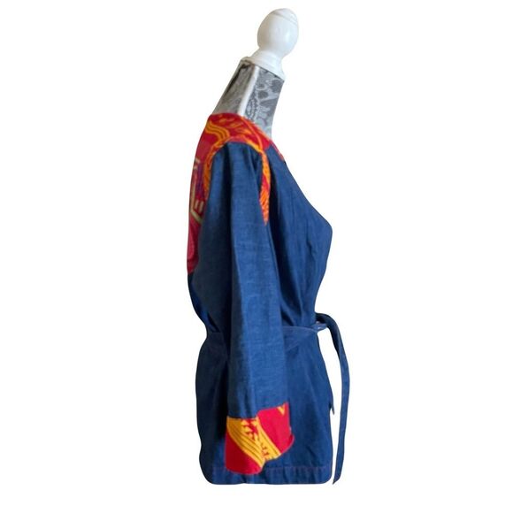 VINTAGE Crossroads MS Mola Embroidered Tie Front Denim Jacket Size Medium - Picture 3 of 6